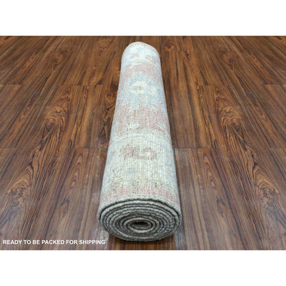 Oushak And Peshawar Wool Hand Knotted Rug Red Ivory 2.9X11.6 -O069854