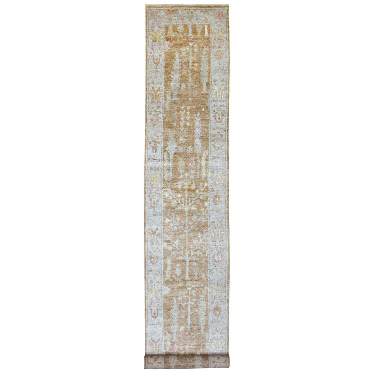 Brown 2'7" x 17'2" Oushak And Peshawar Hand knotted Wool Rug - Sku: O069861