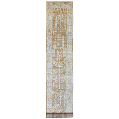 Oushak And Peshawar Wool Hand Knotted Rug Brown Gray 2.7X17.2 -O069861