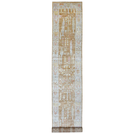 Oushak And Peshawar Wool Hand Knotted Rug Brown Gray 2.7X17.2 -O069861