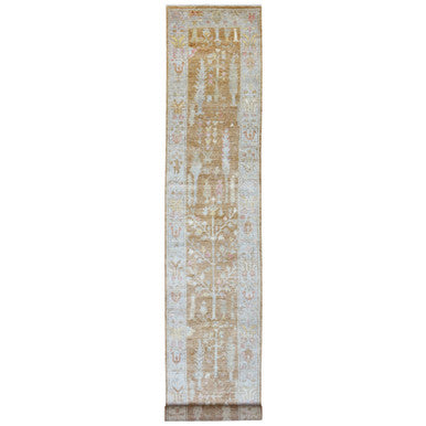 Oushak And Peshawar Wool Hand Knotted Rug Brown Gray 2.7X17.2 -O069861