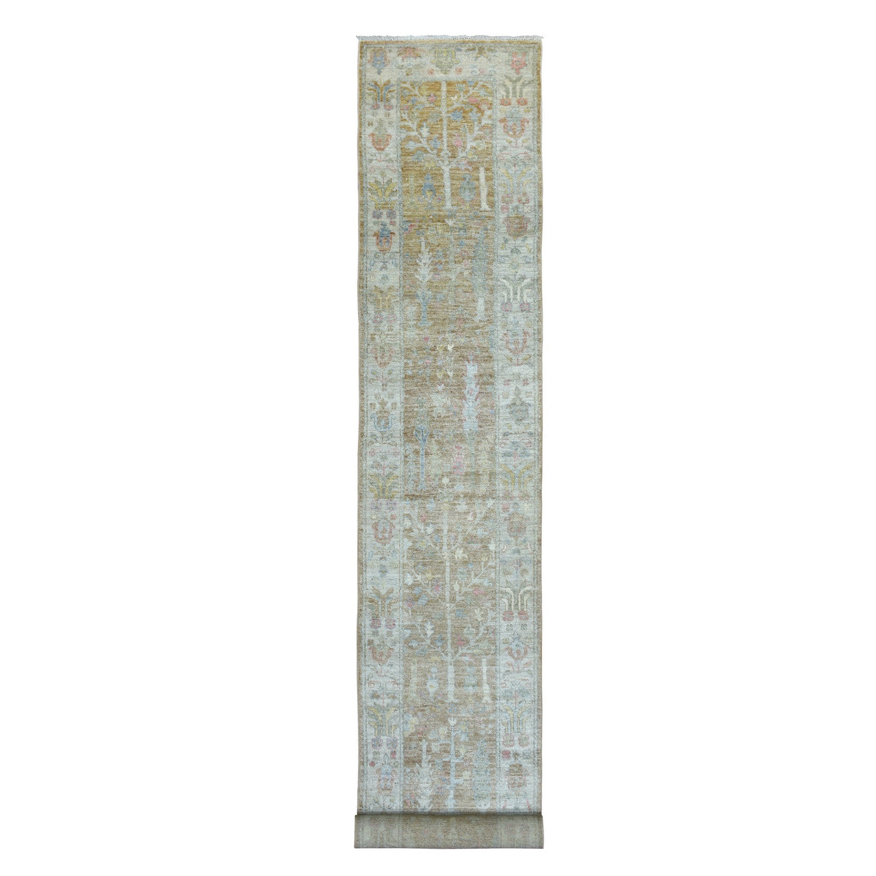 Brown 2'9" x 19'5" Oushak And Peshawar Hand knotted Wool Rug - Sku: O069877