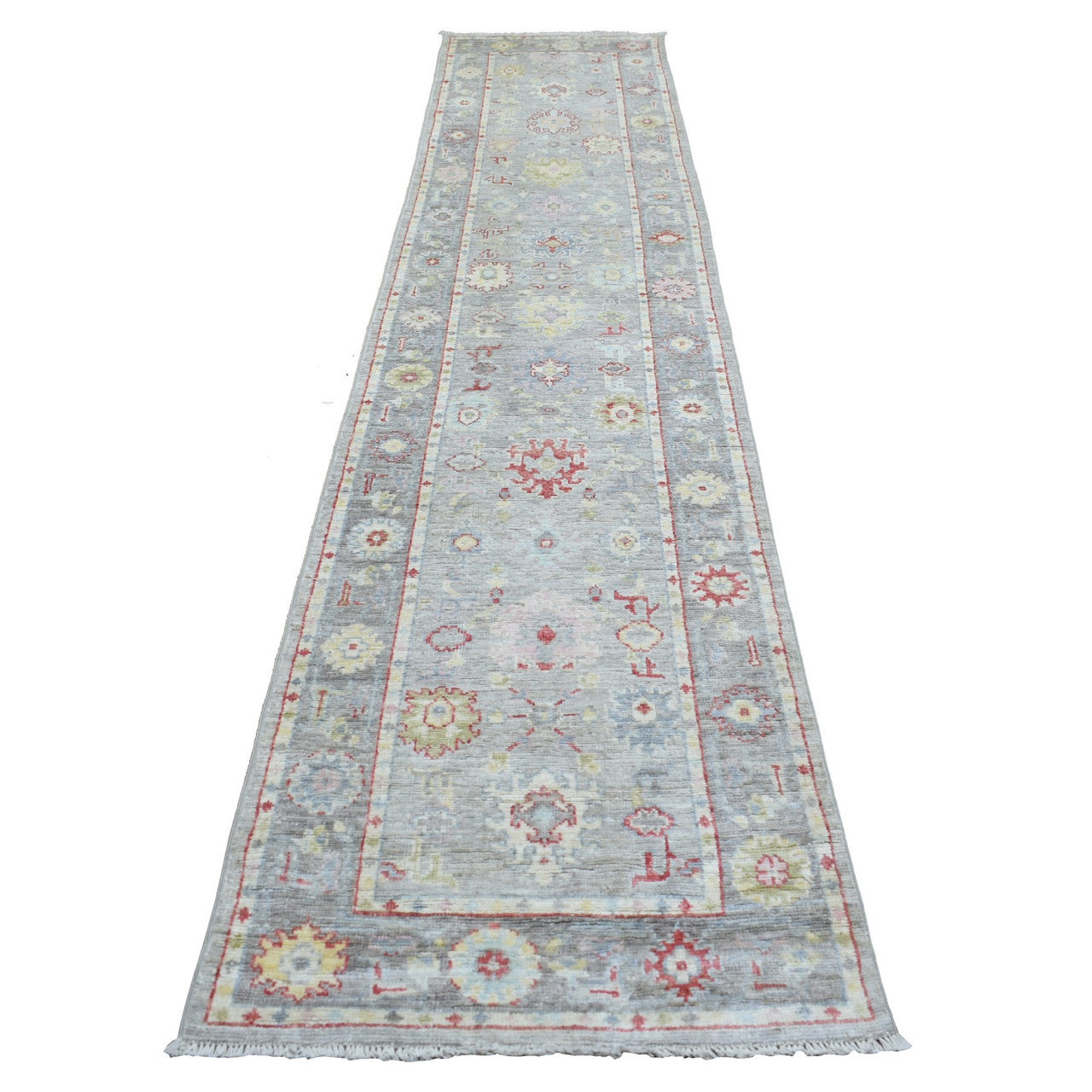 Gray 2'7" x 12'2" Oushak And Peshawar Hand knotted Wool Rug - Sku: O069882