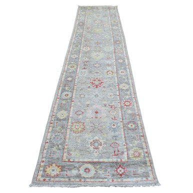 Oushak And Peshawar Wool Hand Knotted Rug Grey Gray 2.7X12.2 -O069882