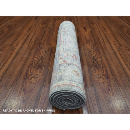 Oushak And Peshawar Wool Hand Knotted Rug Grey Gray 2.7X12.2 -O069882