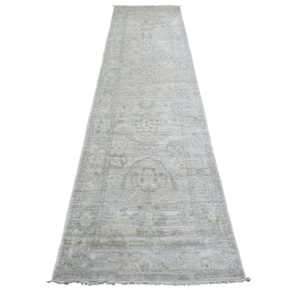 Oushak And Peshawar Wool Hand Knotted Rug Grey Gray 2.8X11.6 -O069887