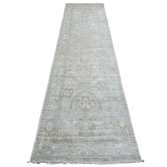 Oushak And Peshawar Wool Hand Knotted Rug Grey Gray 2.8X11.6 -O069887