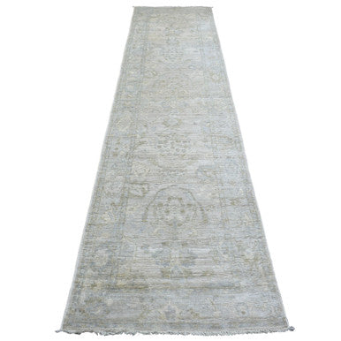 Oushak And Peshawar Wool Hand Knotted Rug Grey Gray 2.8X11.6 -O069887