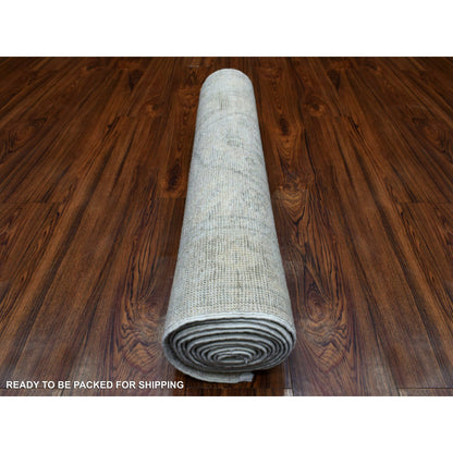 Oushak And Peshawar Wool Hand Knotted Rug Grey Gray 2.8X11.6 -O069887