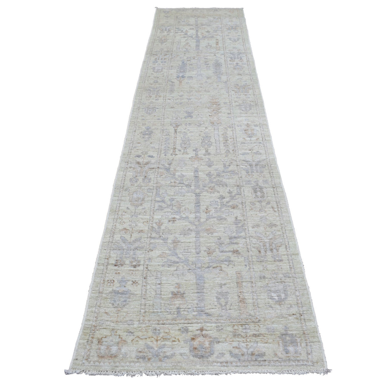 Beige 2'8" x 11'9" Oushak And Peshawar Hand knotted Wool Rug - Sku: O069893