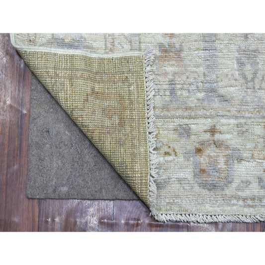 Oushak And Peshawar Wool Hand Knotted Rug Beige Silver 2.8X11.9 -O069893