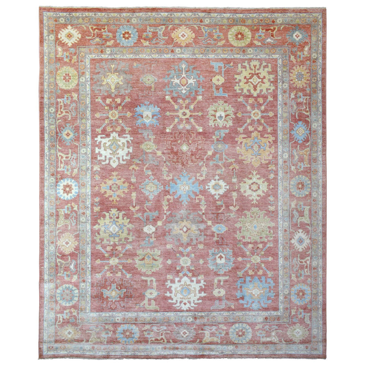 Pink 11'10" x 14'3" Oushak And Peshawar Hand knotted Wool Rug - Sku: O069899