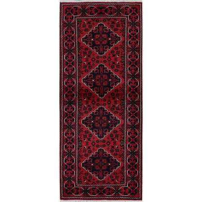 Tribal & Geometric Wool Hand Knotted Rug Red 2.4x5.8 -O0698