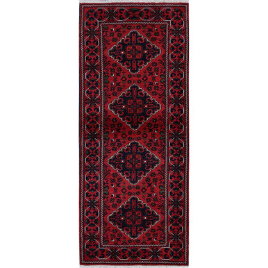 Tribal & Geometric Wool Hand Knotted Rug Red 2.4x5.8 -O0698