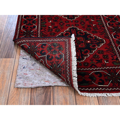 Tribal & Geometric Wool Hand Knotted Rug Red 2.4x5.8 -O0698