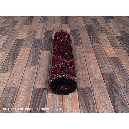 Tribal & Geometric Wool Hand Knotted Rug Red 2.4x5.8 -O0698
