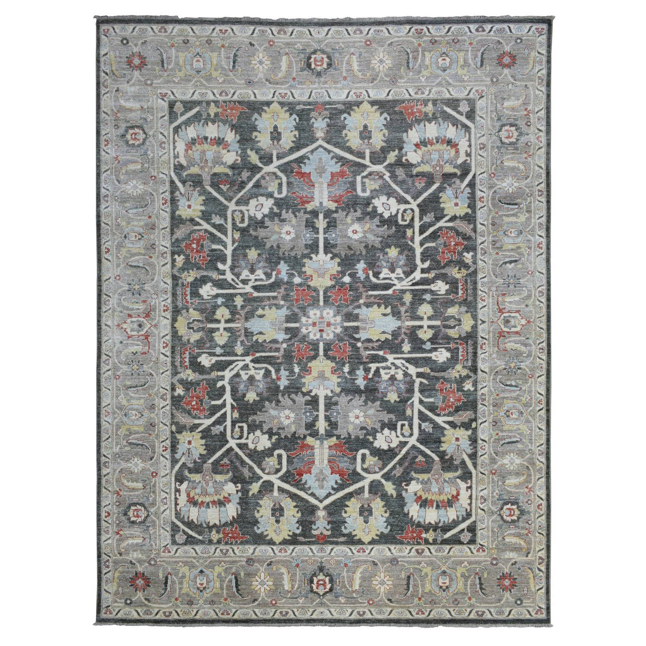 Black 9'3" x 11'9" Oushak And Peshawar Hand knotted Wool Rug - Sku: O069938