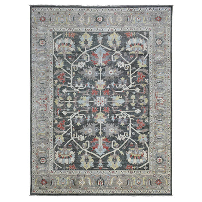 Oushak And Peshawar Wool Hand Knotted Rug Black Gray 9.3X11.9 -O069938