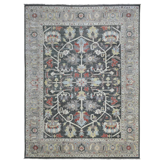 Oushak And Peshawar Wool Hand Knotted Rug Black Gray 9.3X11.9 -O069938