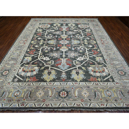 Oushak And Peshawar Wool Hand Knotted Rug Black Gray 9.3X11.9 -O069938