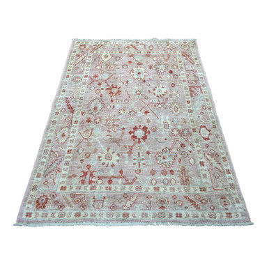 Oushak And Peshawar Wool Hand Knotted Rug Pink Coral Pink 4.1X5.10 -O069946