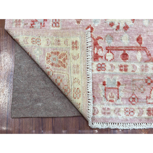 Oushak And Peshawar Wool Hand Knotted Rug Pink Coral Pink 4.1X5.10 -O069946