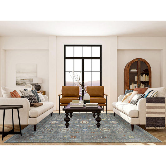 Oushak And Peshawar Wool Hand Knotted Rug Grey Gray 8.1X9.5 -O069980