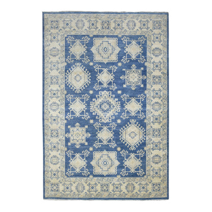 Oushak And Peshawar Wool Hand Knotted Rug Blue Ivory 6.0X8.8 -O070004