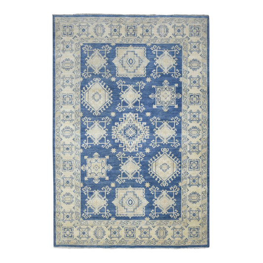 Oushak And Peshawar Wool Hand Knotted Rug Blue Ivory 6.0X8.8 -O070004