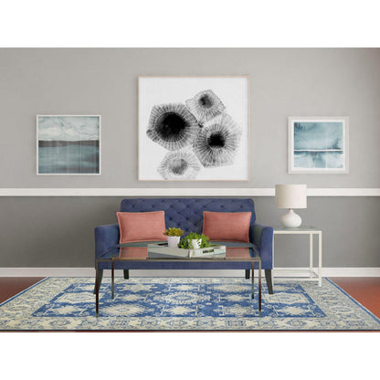 Oushak And Peshawar Wool Hand Knotted Rug Blue Ivory 6.0X8.8 -O070004