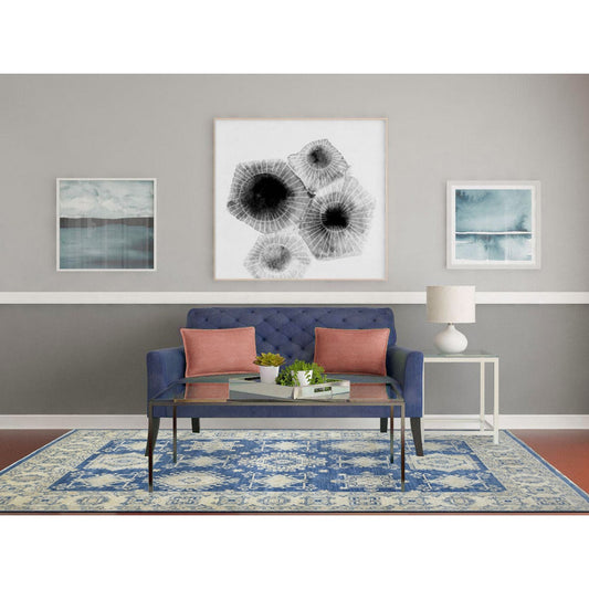 Oushak And Peshawar Wool Hand Knotted Rug Blue Ivory 6.0X8.8 -O070004