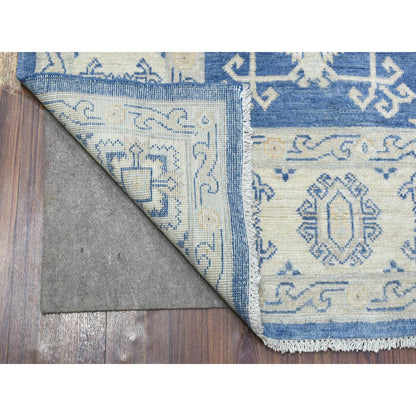 Oushak And Peshawar Wool Hand Knotted Rug Blue Ivory 6.0X8.8 -O070004
