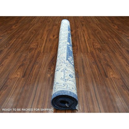Oushak And Peshawar Wool Hand Knotted Rug Blue Ivory 6.0X8.8 -O070004