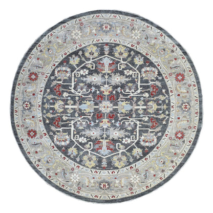 Oushak And Peshawar Wool Hand Knotted Rug Grey Ivory 11.7X11.8 -O070013