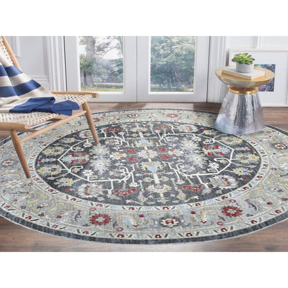 Oushak And Peshawar Wool Hand Knotted Rug Grey Ivory 11.7X11.8 -O070013