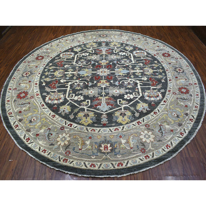 Oushak And Peshawar Wool Hand Knotted Rug Grey Ivory 11.7X11.8 -O070013