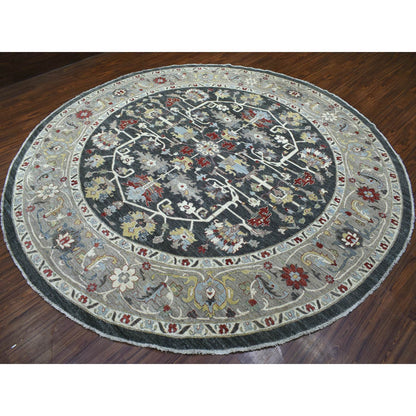 Oushak And Peshawar Wool Hand Knotted Rug Grey Ivory 11.7X11.8 -O070013