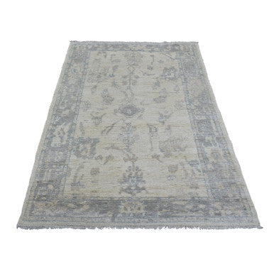 Oushak And Peshawar Wool Hand Knotted Rug Ivory Blue 4.0X6.0 -O070040