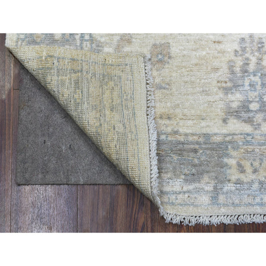 Oushak And Peshawar Wool Hand Knotted Rug Ivory Blue 4.0X6.0 -O070040