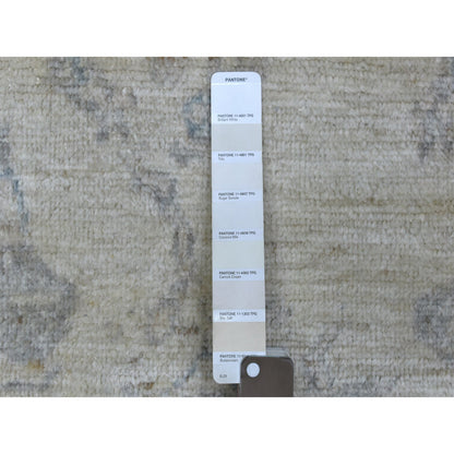 Oushak And Peshawar Wool Hand Knotted Rug Ivory Blue 4.0X6.0 -O070040