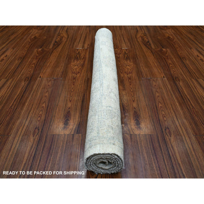 Oushak And Peshawar Wool Hand Knotted Rug Ivory Blue 4.0X6.0 -O070040