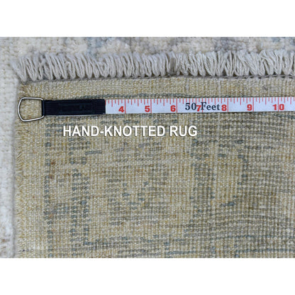 Oushak And Peshawar Wool Hand Knotted Rug Ivory Blue 4.0X6.0 -O070040