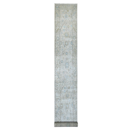 Oushak And Peshawar Wool Hand Knotted Rug Grey Gray 2.6X19.9 -O070042