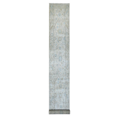 Oushak And Peshawar Wool Hand Knotted Rug Grey Gray 2.6X19.9 -O070042