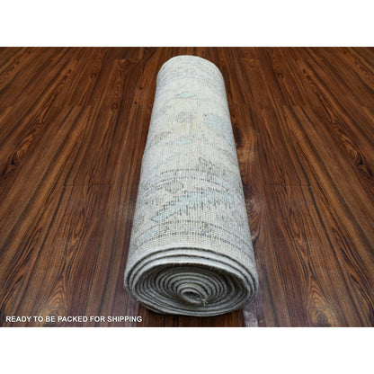 Oushak And Peshawar Wool Hand Knotted Rug Grey Gray 2.6X19.9 -O070042