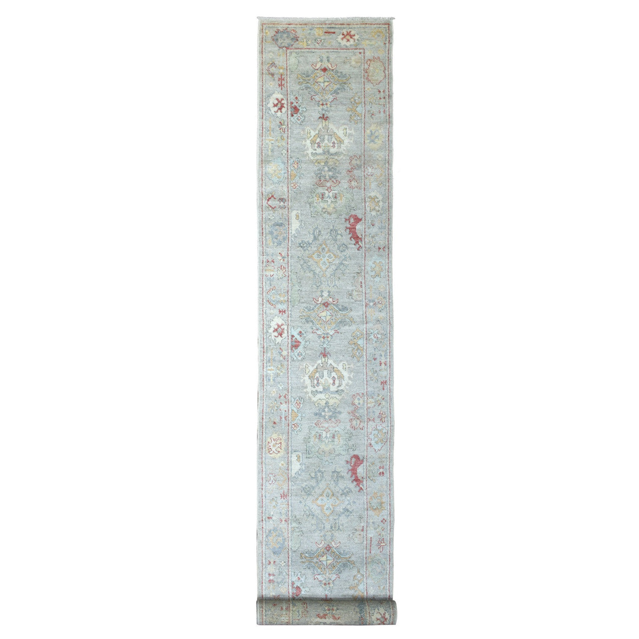 Gray 2'8" x 19'6" Oushak And Peshawar Hand knotted Wool Rug - Sku: O070050