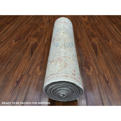 Oushak And Peshawar Wool Hand Knotted Rug Grey Gray 2.8X19.6 -O070050