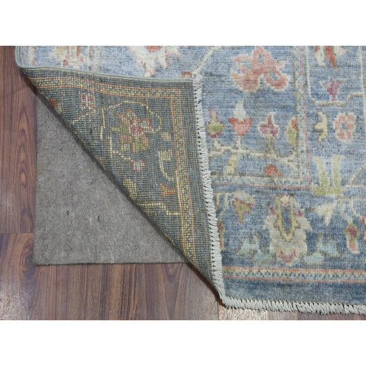 Oushak And Peshawar Wool Hand Knotted Rug Blue Denim Blue 2.6X19.2 -O070052
