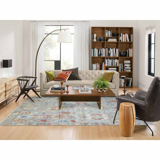 Oushak And Peshawar Wool Hand Knotted Rug Grey Gray 6.0X8.8 -O070065