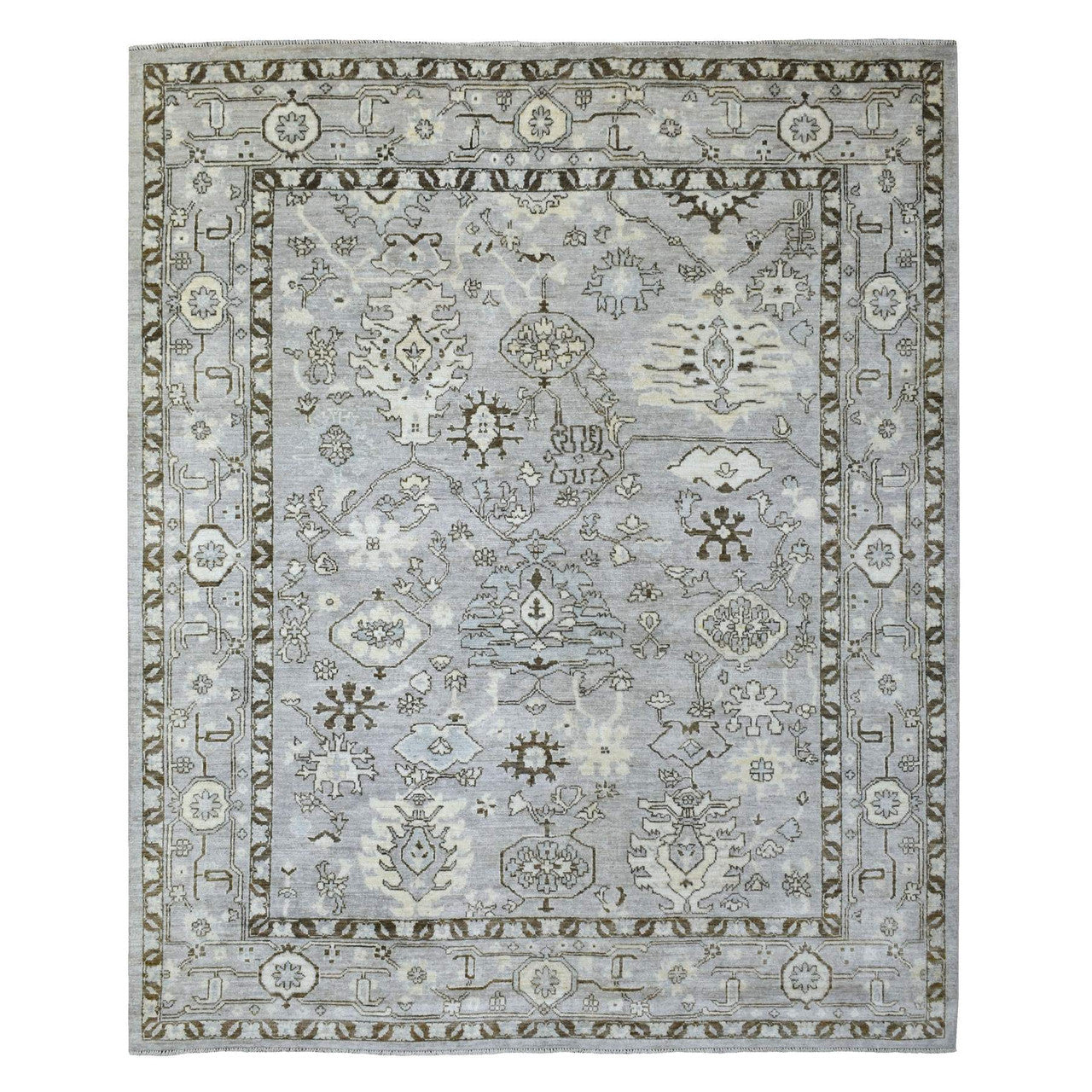 Gray 8'1" x 9'8" Oushak And Peshawar Hand knotted Wool Rug - Sku: O070069